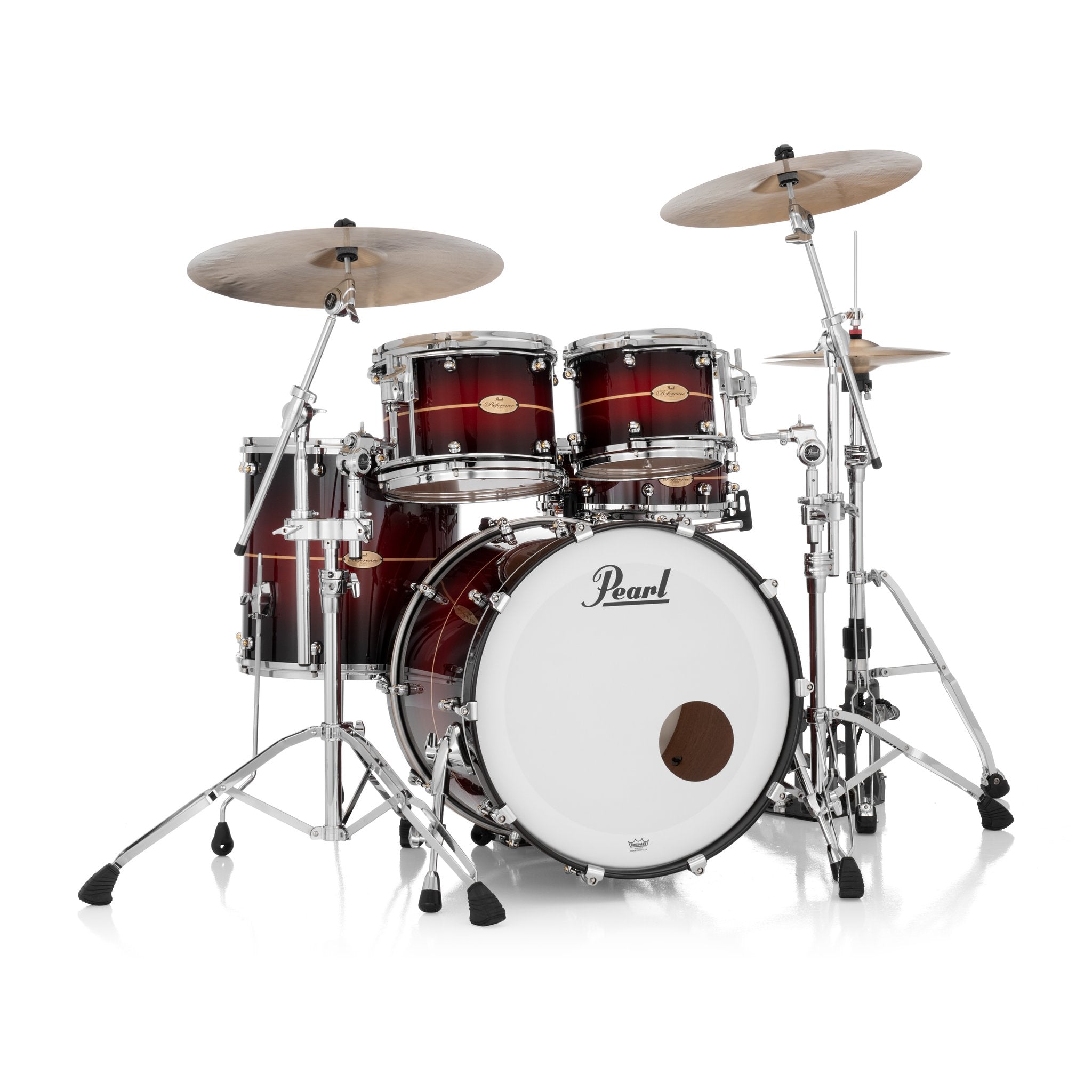 Pearl Reference One 4-piece Drum Set Shell Pack - 22" x 18" Bass Drum - 12mm Tom Mount - Natural Banded Redburst - Image 1