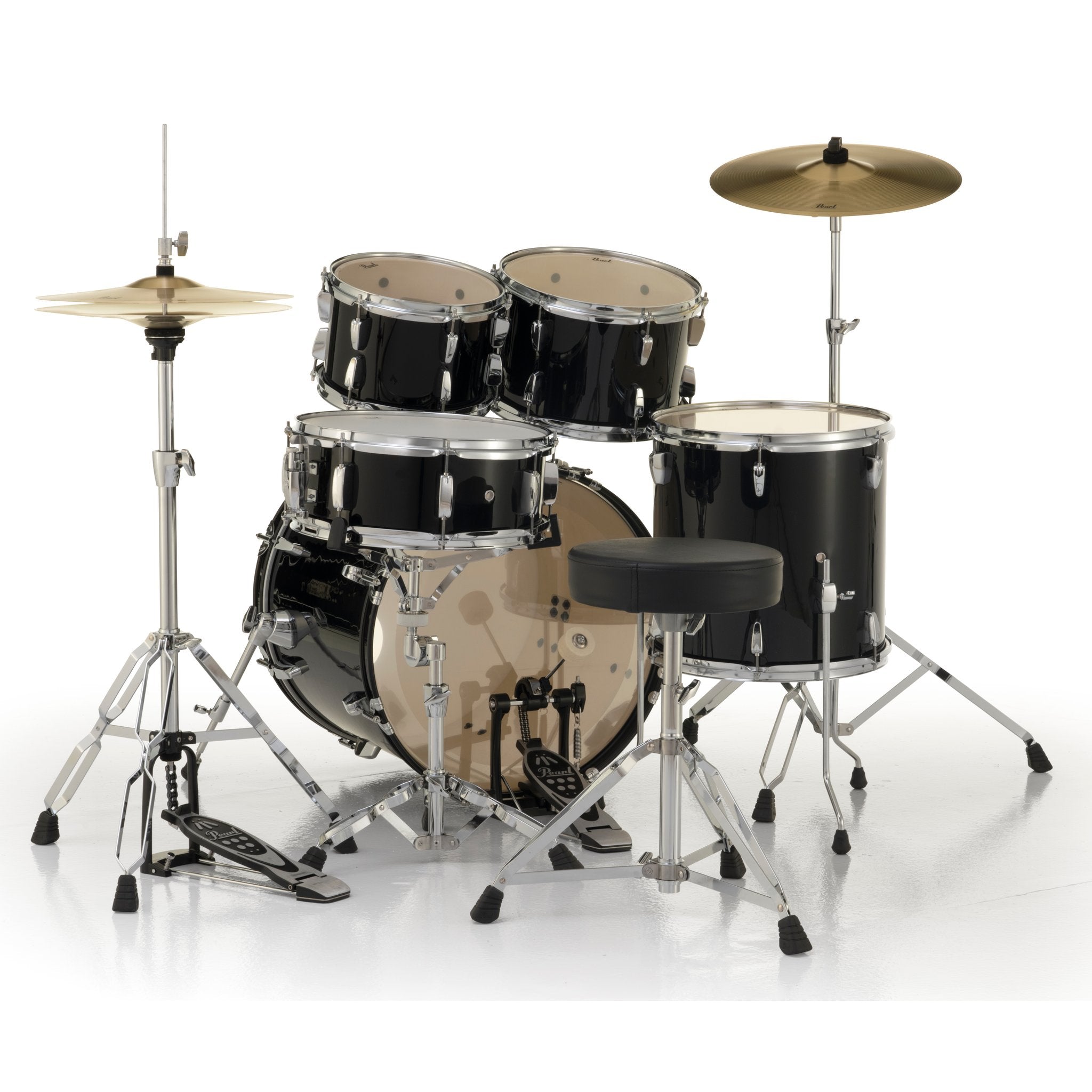 Pearl Roadshow 5-piece Drum Set with Hardware and Cymbals - 20" Bass Drum - Jet Black - Image 5