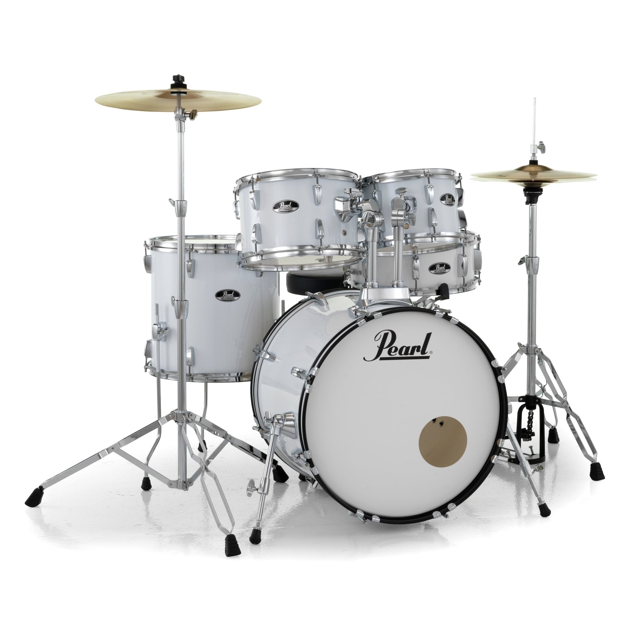 Pearl Roadshow 5-piece Drum Set with Hardware and Cymbals - 20" Bass Drum - Pure White - Image 1
