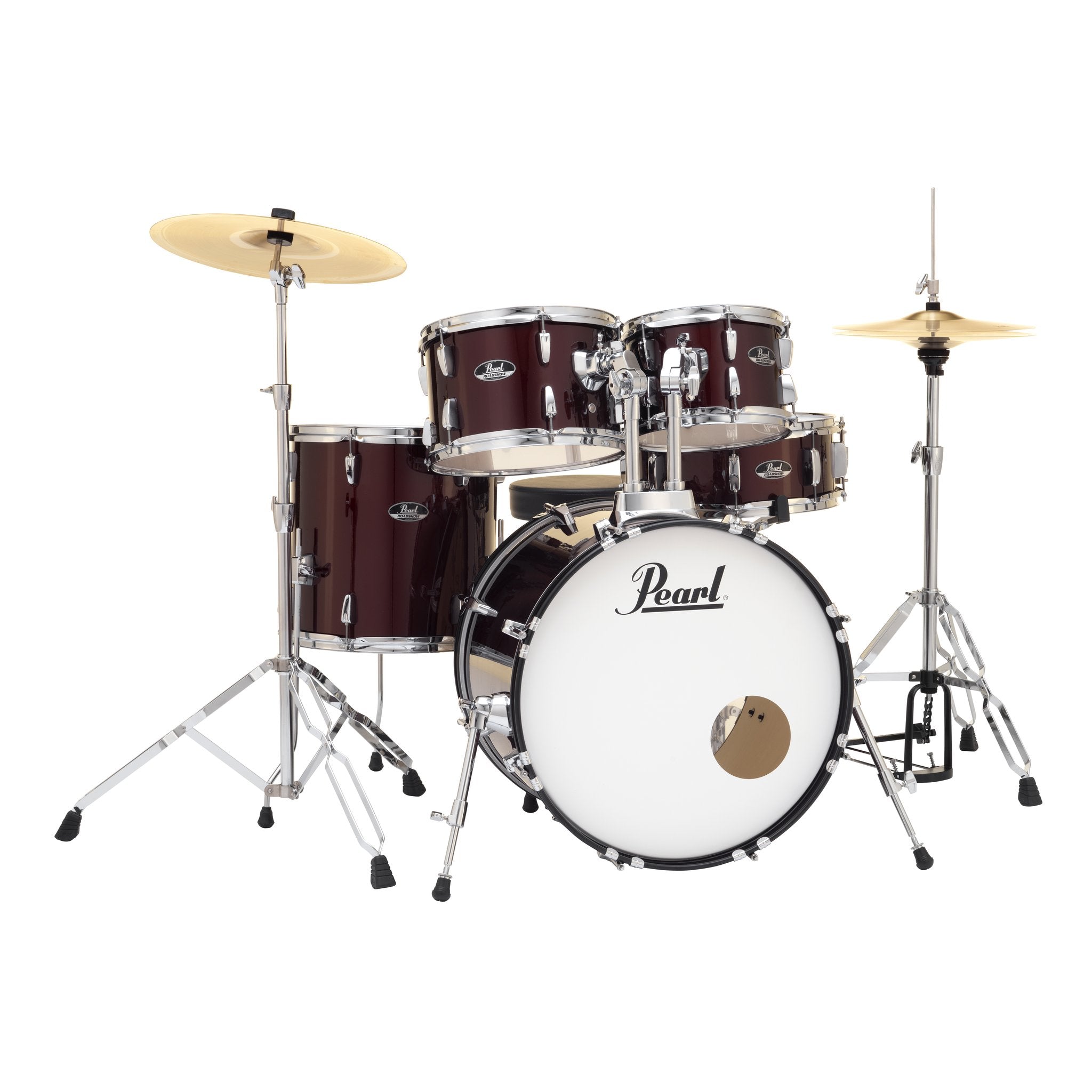 Pearl Roadshow 5-piece Drum Set with Hardware and Cymbals - 20" Bass Drum - Wine Red - Image 1
