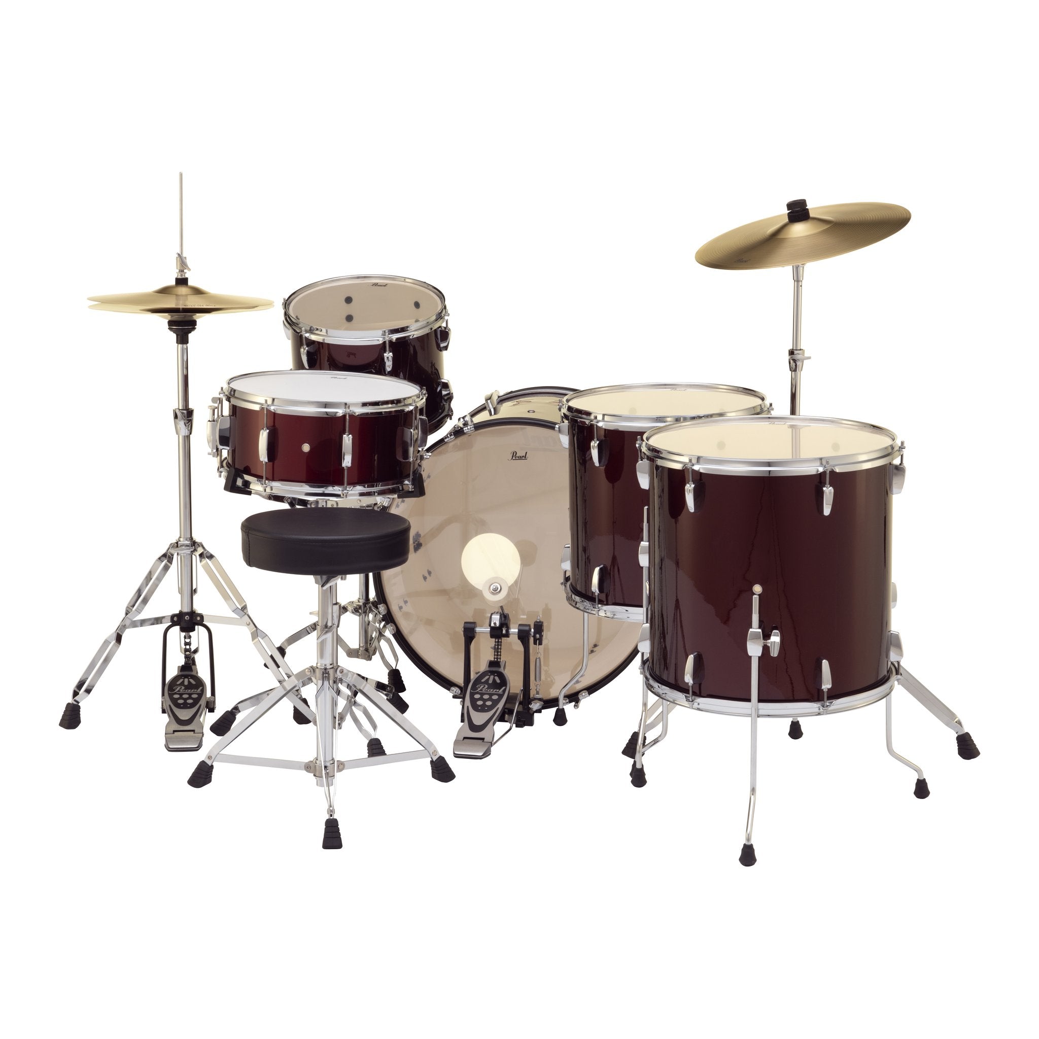 Pearl Roadshow 5-piece Rock Drum Set with Hardware and Cymbals - 22" Bass Drum - Wine Red - Image 4