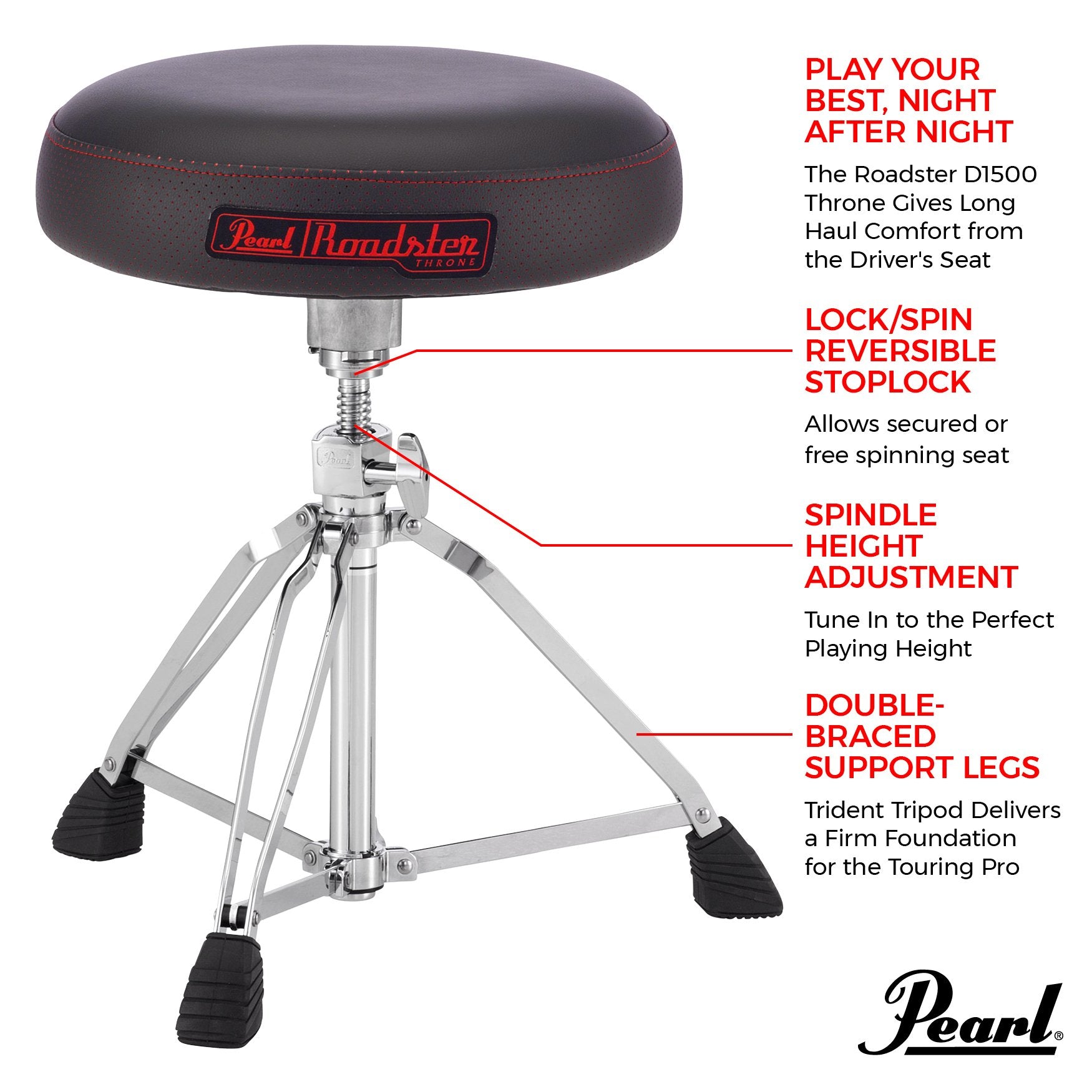 Pearl Roadster Multi-Core Round Drum Throne (D1500) - Image 6