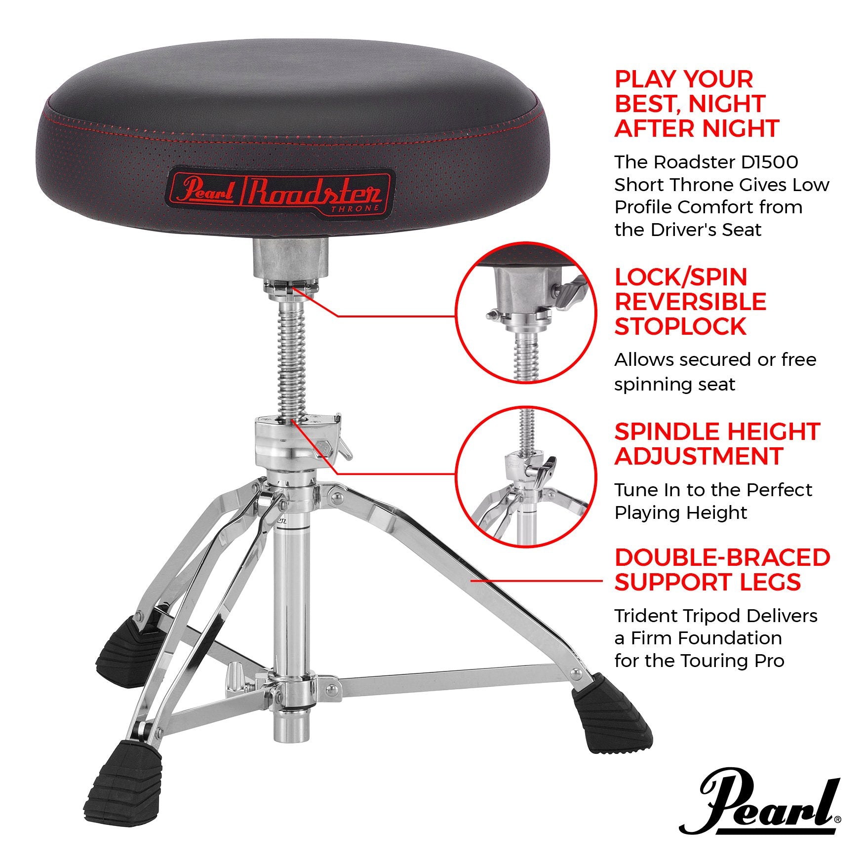 Pearl Roadster Multi-Core Round Short Drum Throne (D1500S) | Steve