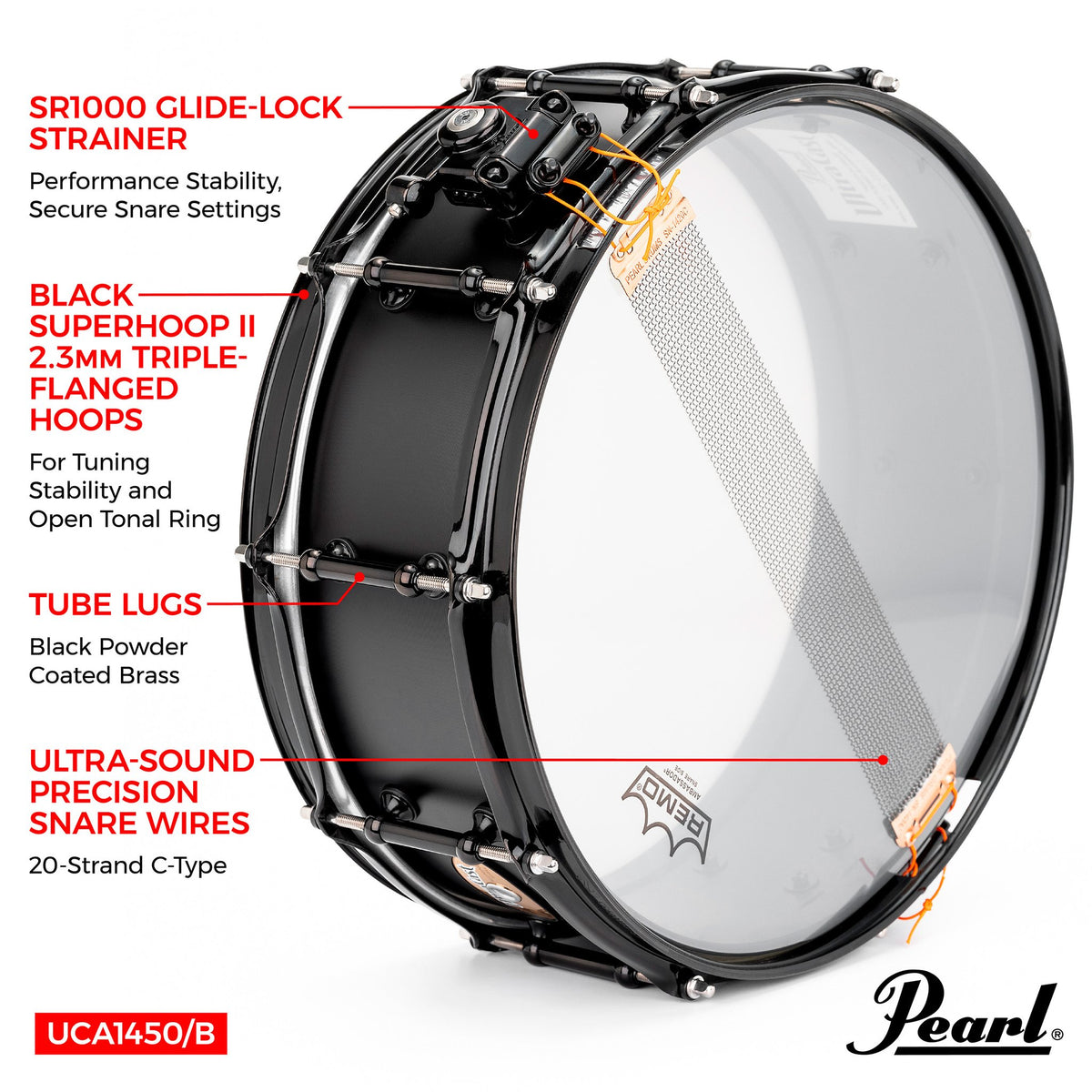 Pearl Ultracast Snare Drum 14x5 Bottom Feature Diagram