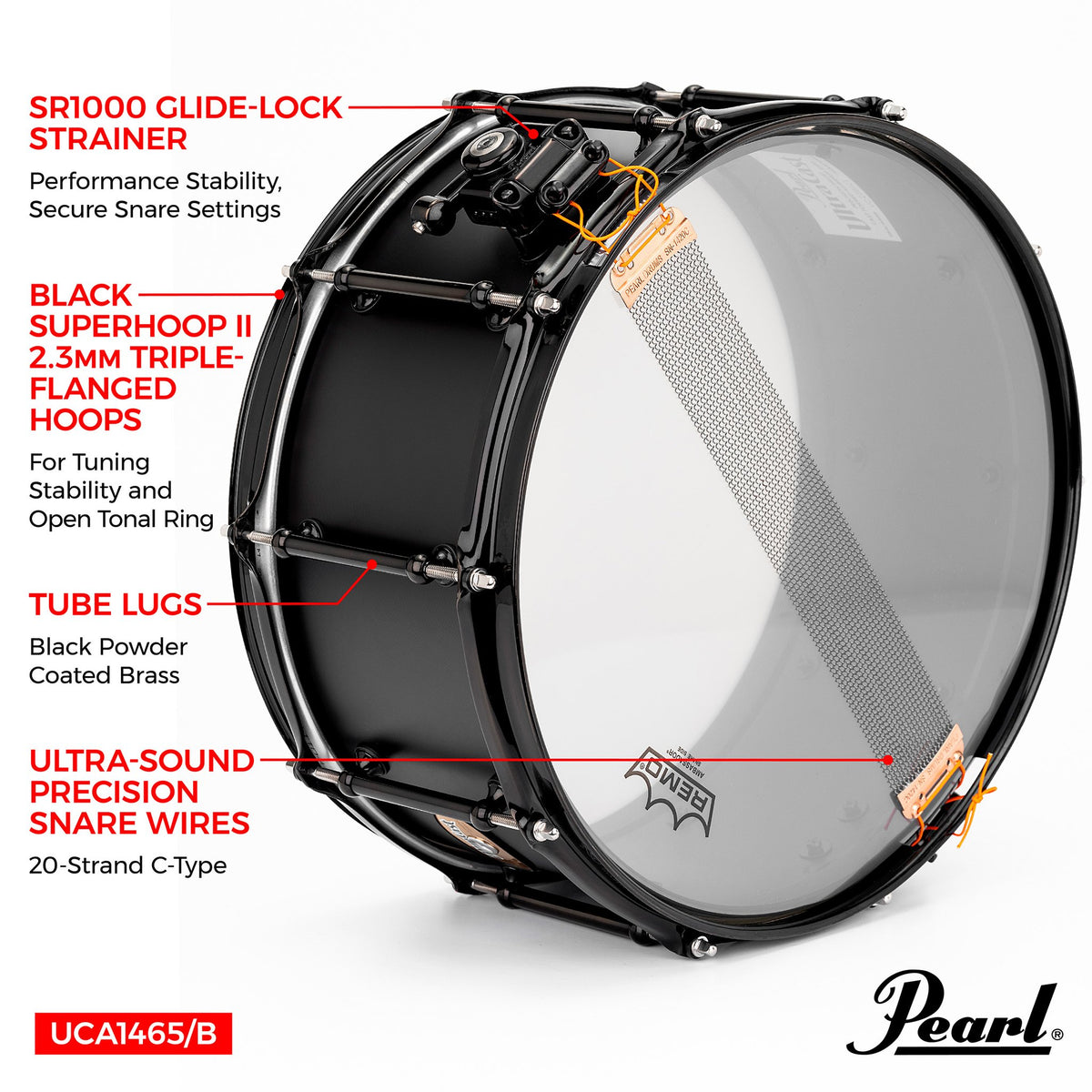 Pearl UltraCast Snare Drum UCA1465/B Features Diagram