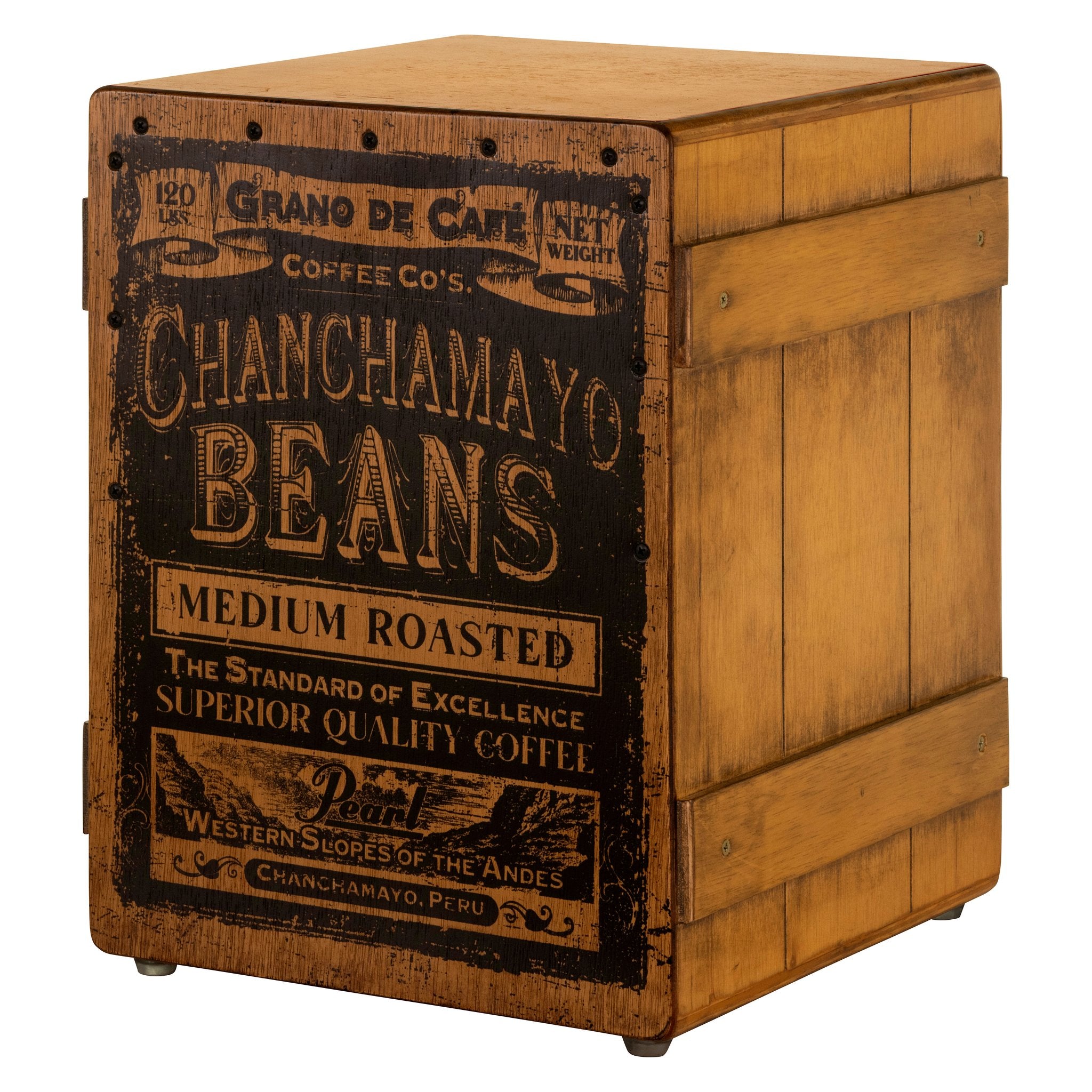 Pearl Vintage Style Crate Cajon - Coffee Graphic Finish - Image 1