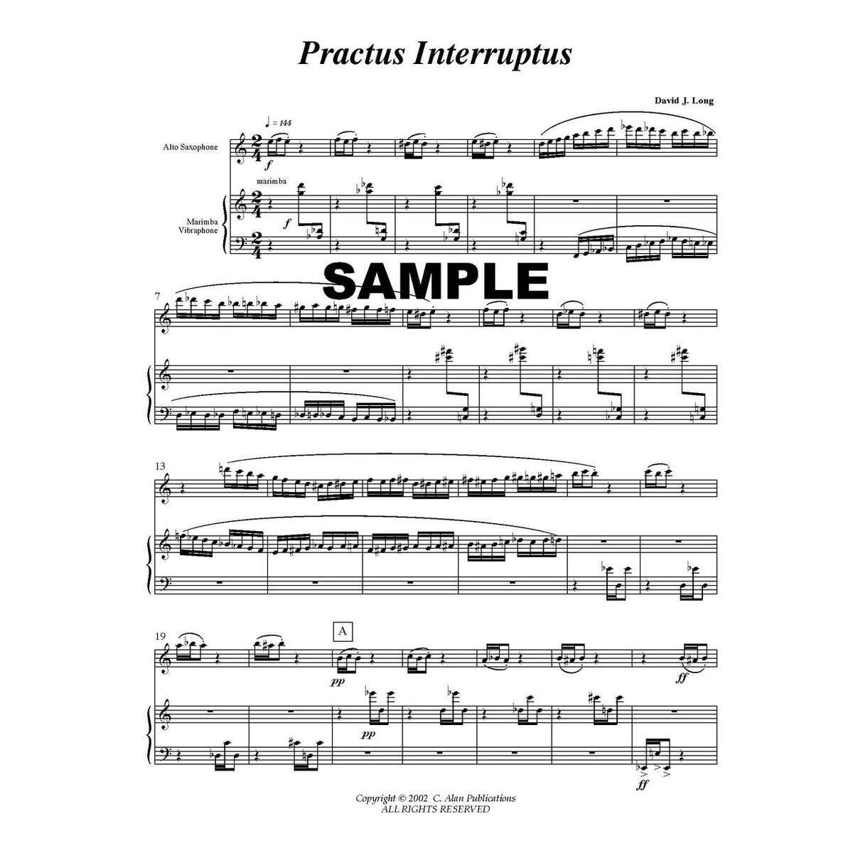 Practus Interruptus Duet for Alto Sax and Marimba David J Long Score Example