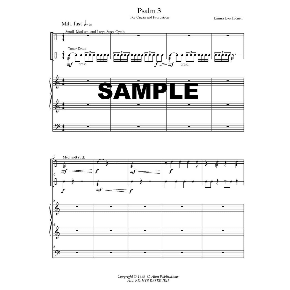 Psalms for Percussion & Organ by Emma Lou Diemer Score Sample