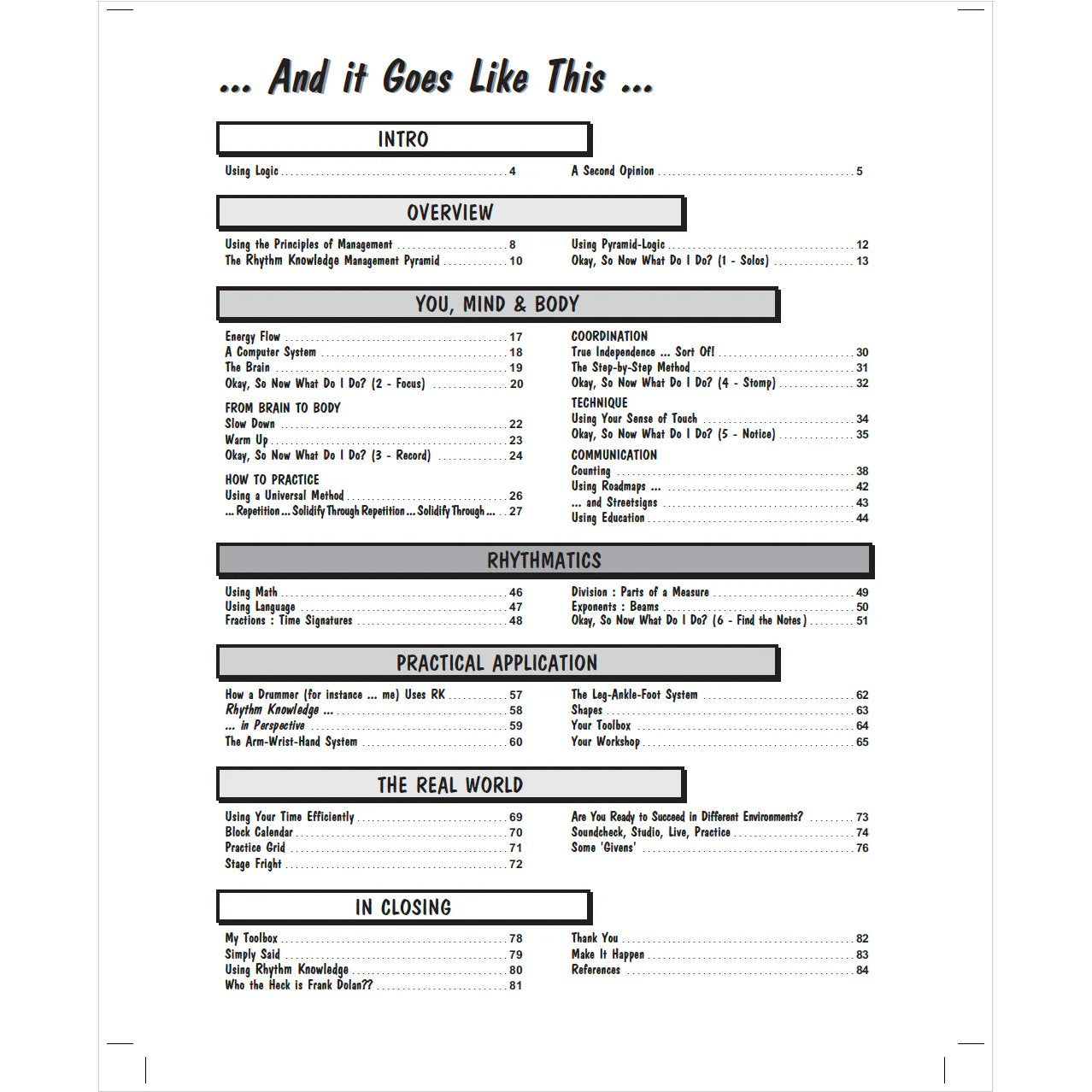 Rhythm Knowledge Volume 1 by Mike Mangini Table of Contents