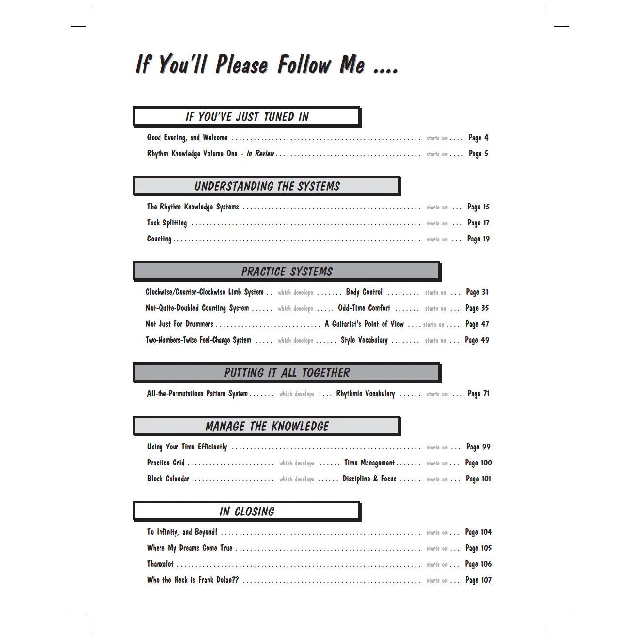 Rhythm Knowledge Volume 2 by Mike Mangini Table of Contents