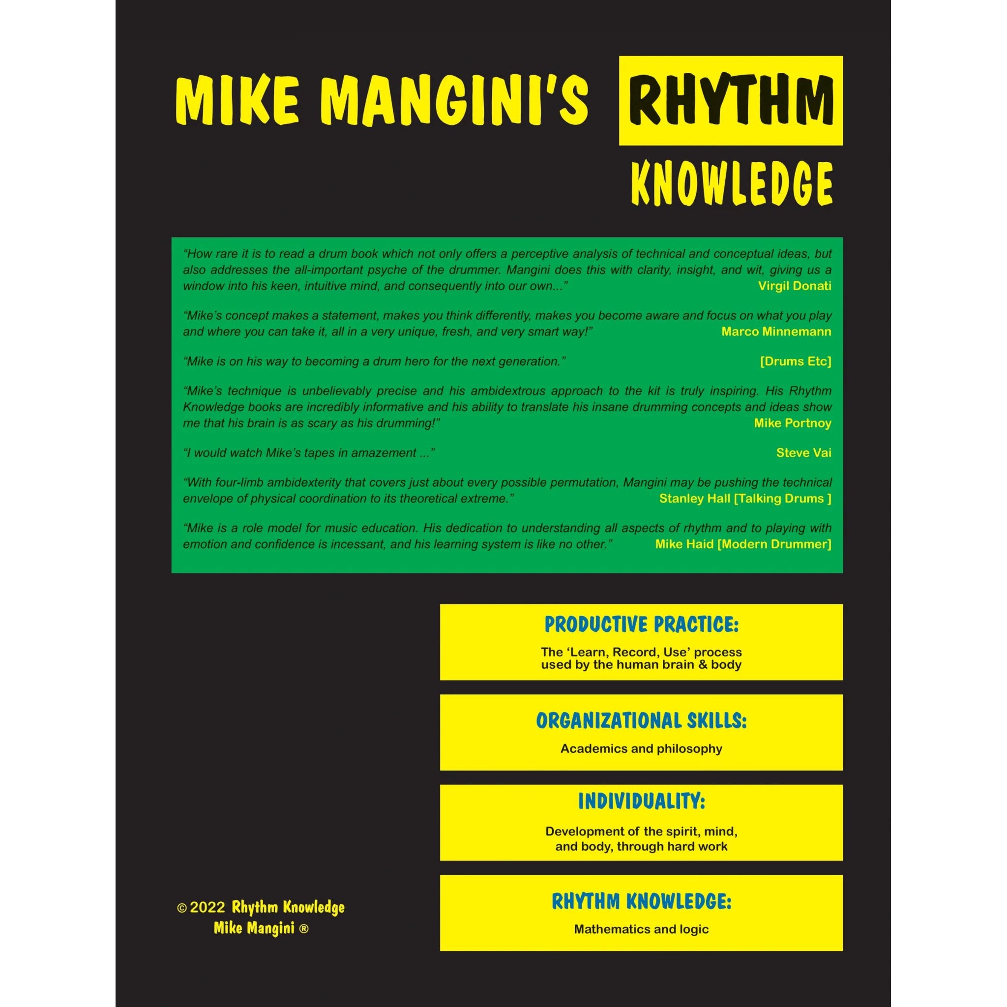 Rhythm Knowledge Volume 3 by Mike Mangini Back Cover