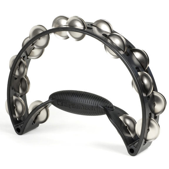 Black / Gray Rhythm Tech Pro Tambourine with Brass Jingles & Pro Mount