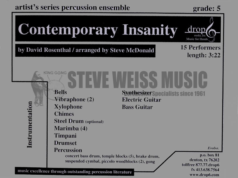 Rosenthal-Contemporary Insanity arr. McDonald (SP)-B/2V/C /opt. Steel dr./X/4M/DS/P/Synth./GT/BG