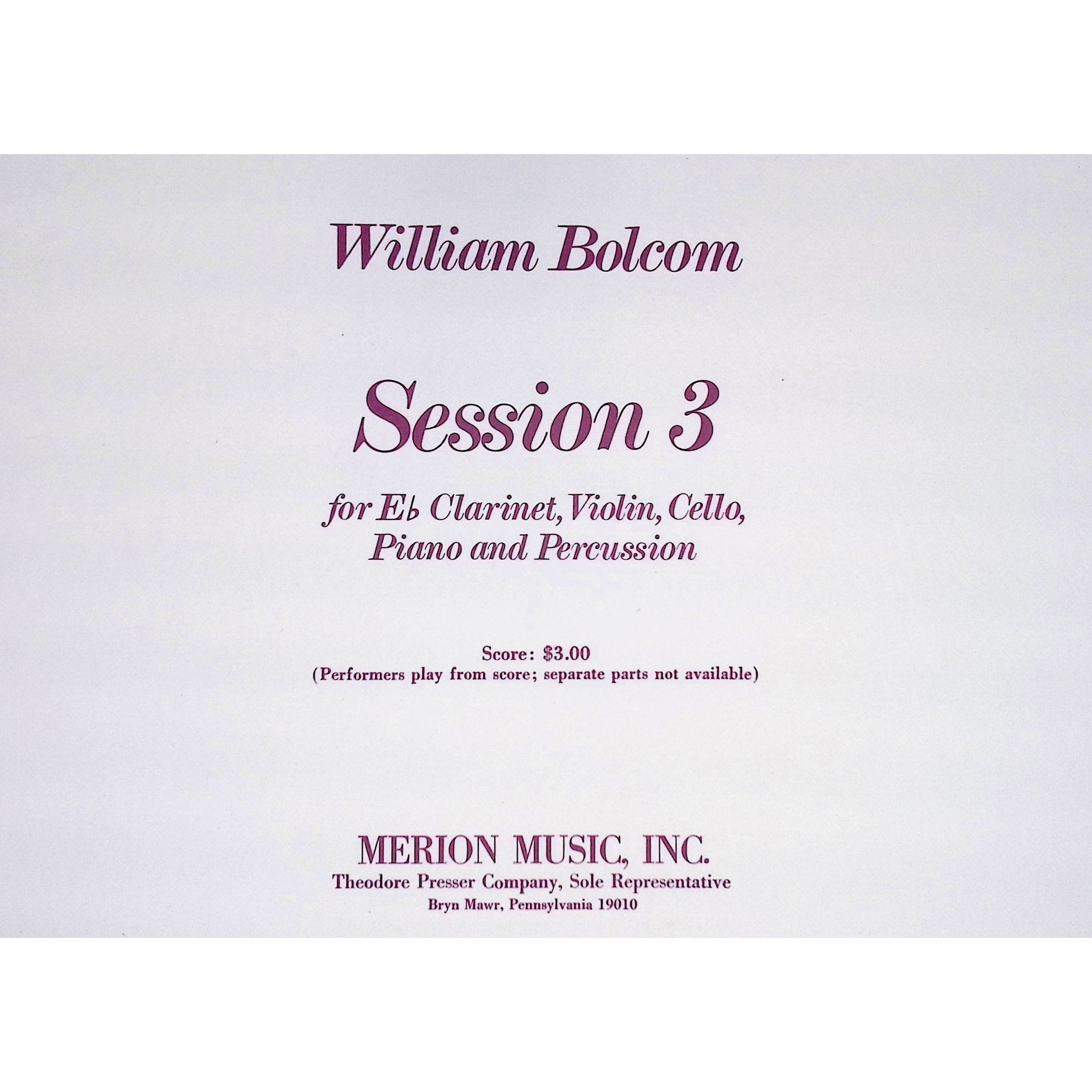 Session 3 by William Bolcom