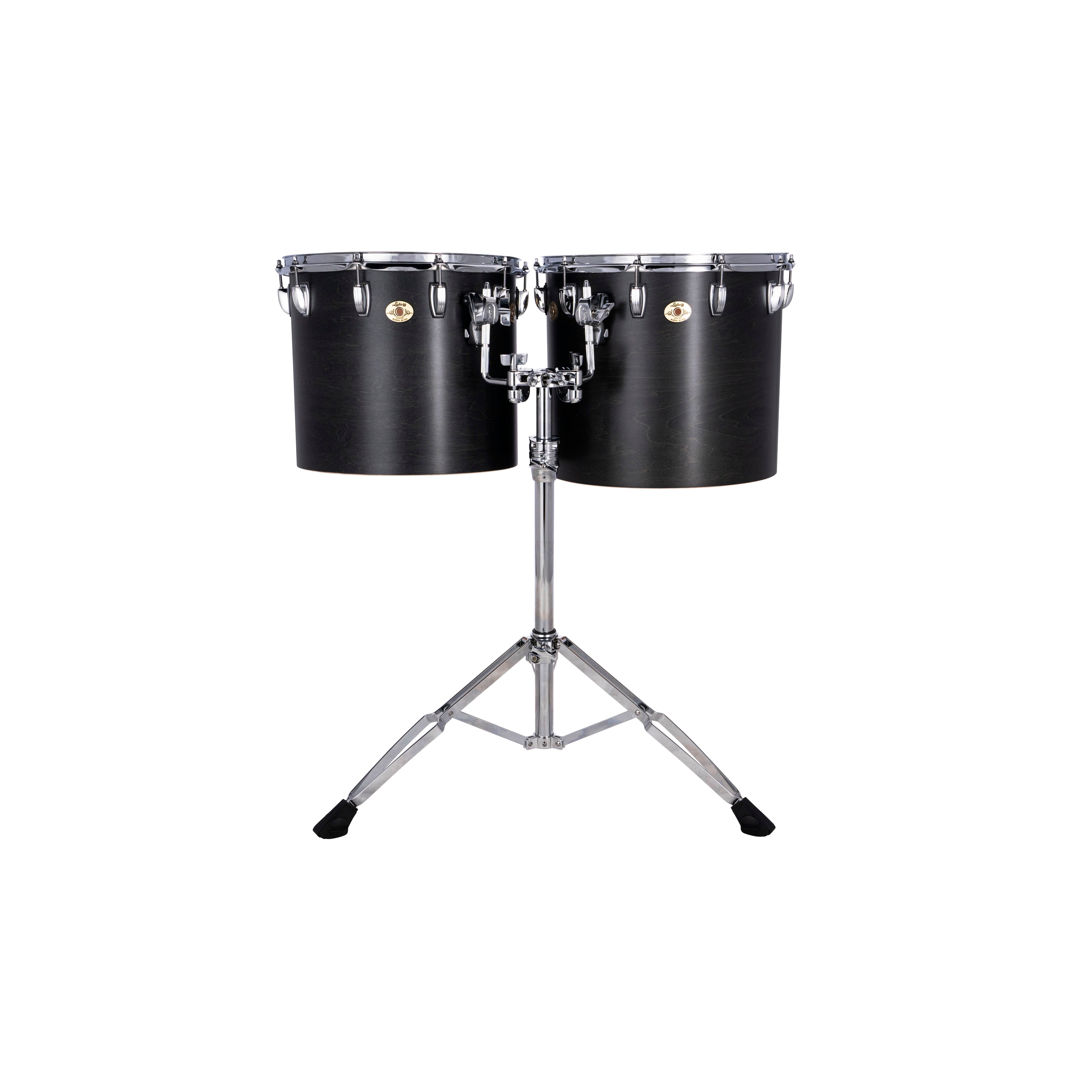 Set of 2 Ludwig Single-headed Concert Toms with LAP441TS Stand - 15"/16" - Black Cortex