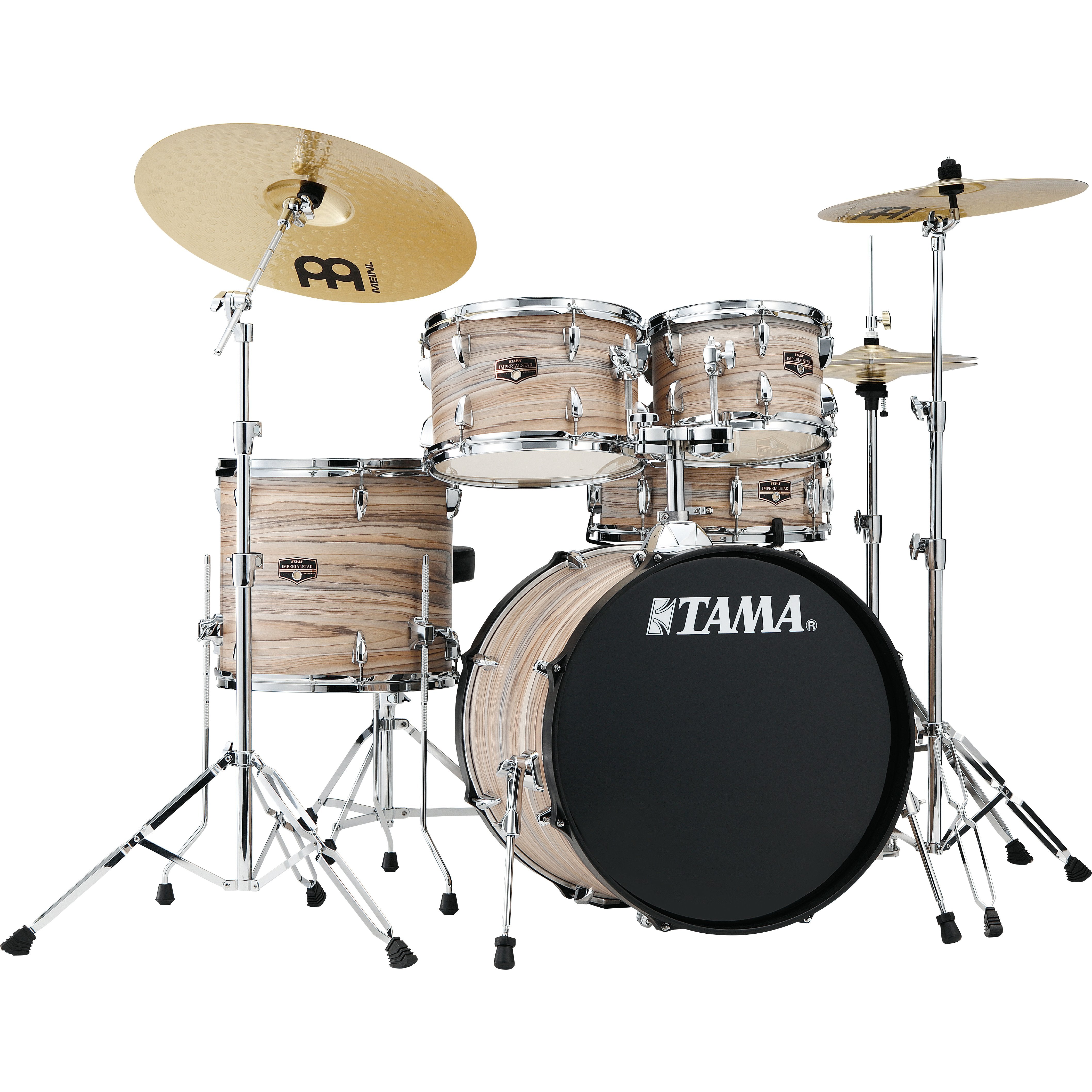 Tama Imperialstar 5-piece Drum Set with Hardware and Meinl HCS Cymbals - 20" Bass Drum - Natural Zebrawood Wrap