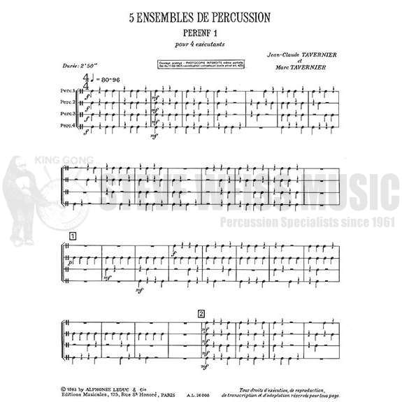 Tavernier-Cinq Ensembles de Percussion Perenf 1-P