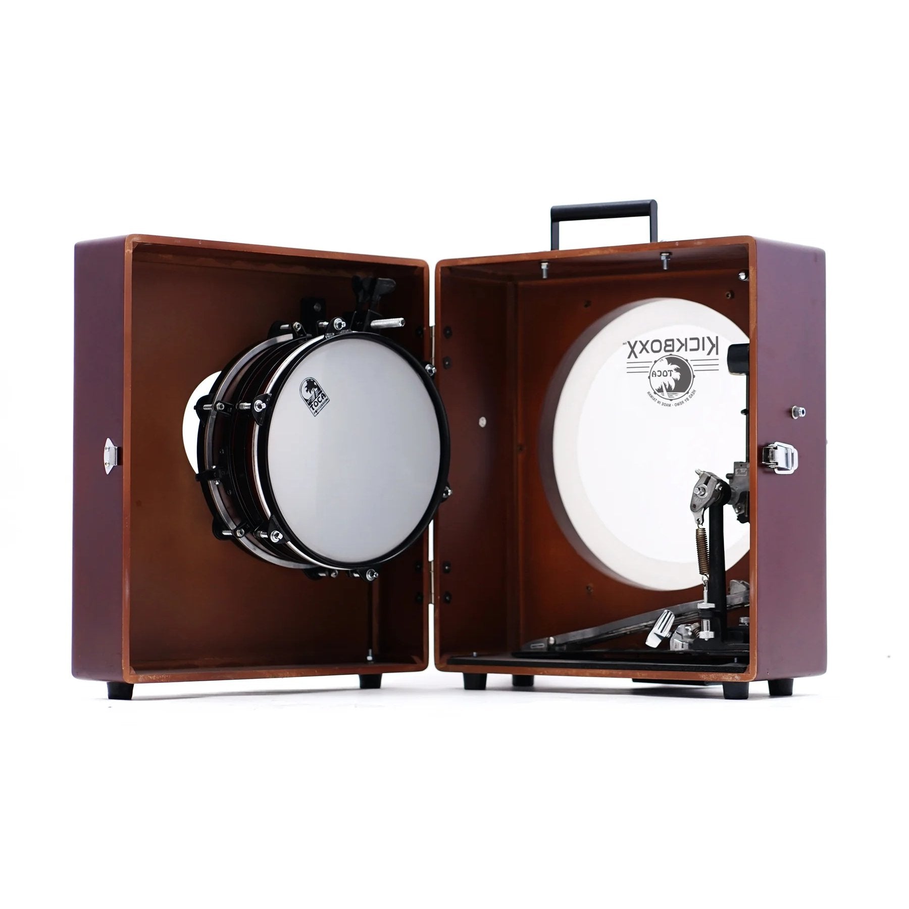 Toca Kickboxx Suitcase Drum Set with Liberty One Bass Drum Pedal Interior