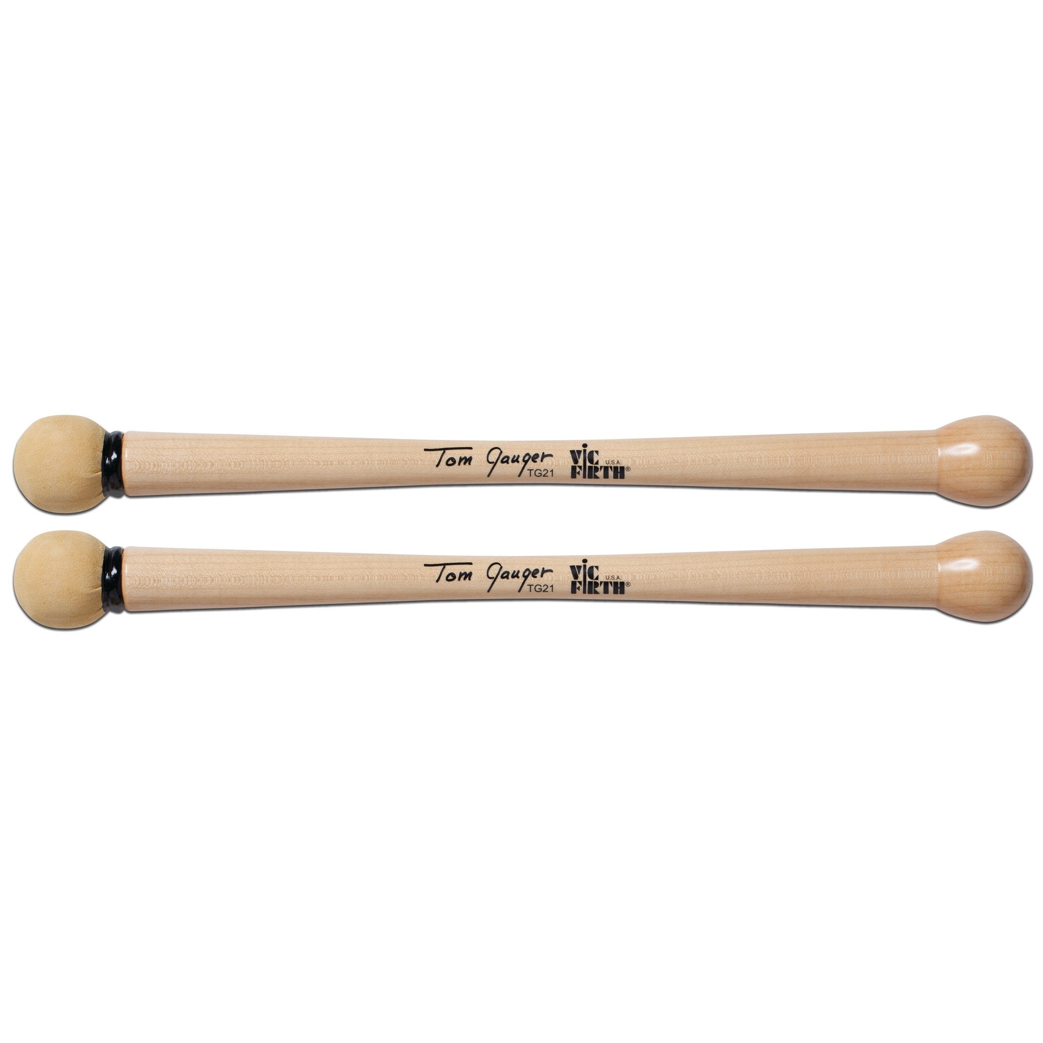 Vic Firth Tom Gauger TG21 Bass Drum Mallets - Chamois/Wood (pair) - Image 1