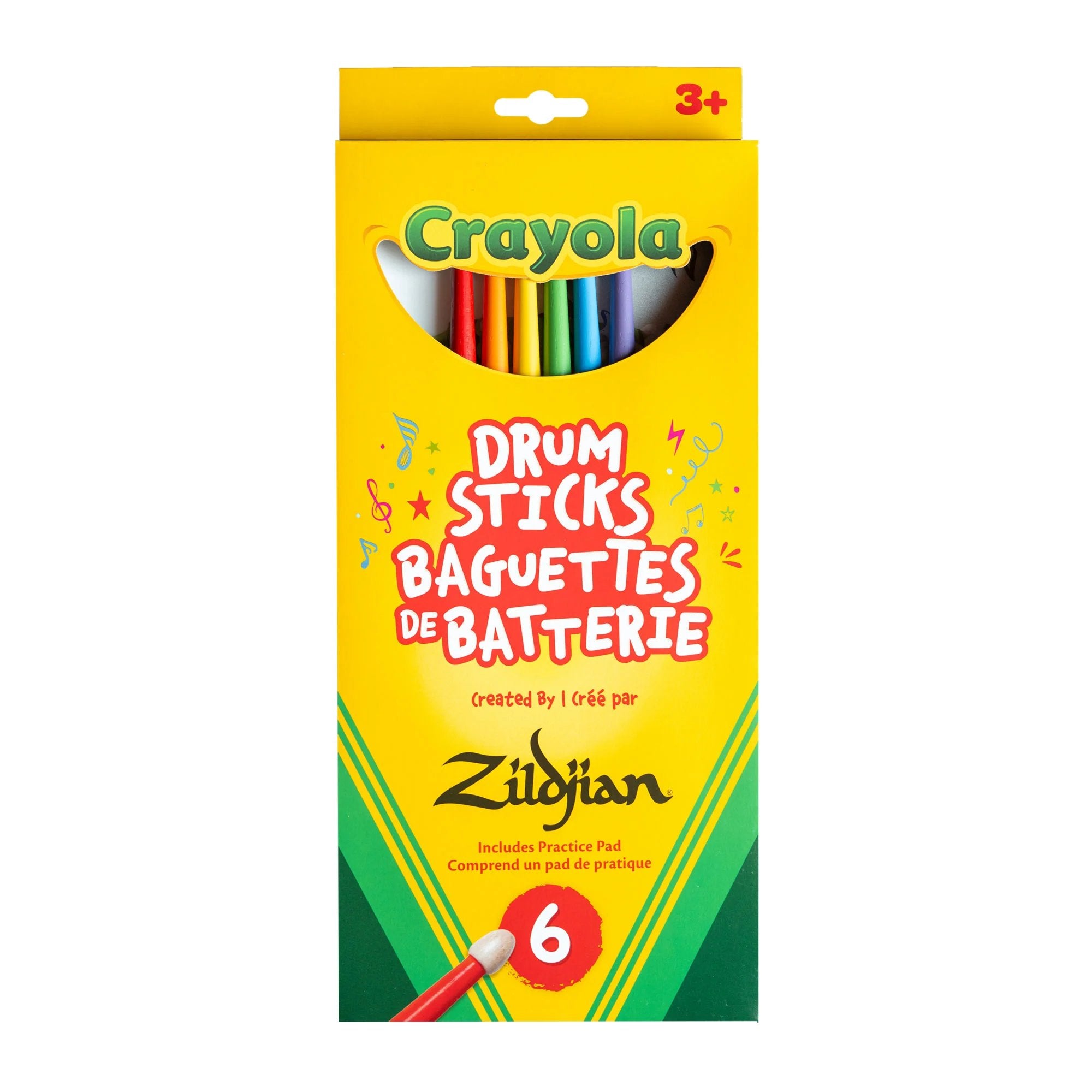 Front of Zildjian x Crayola ZKIDS box styled after classic Crayola crayon packaging