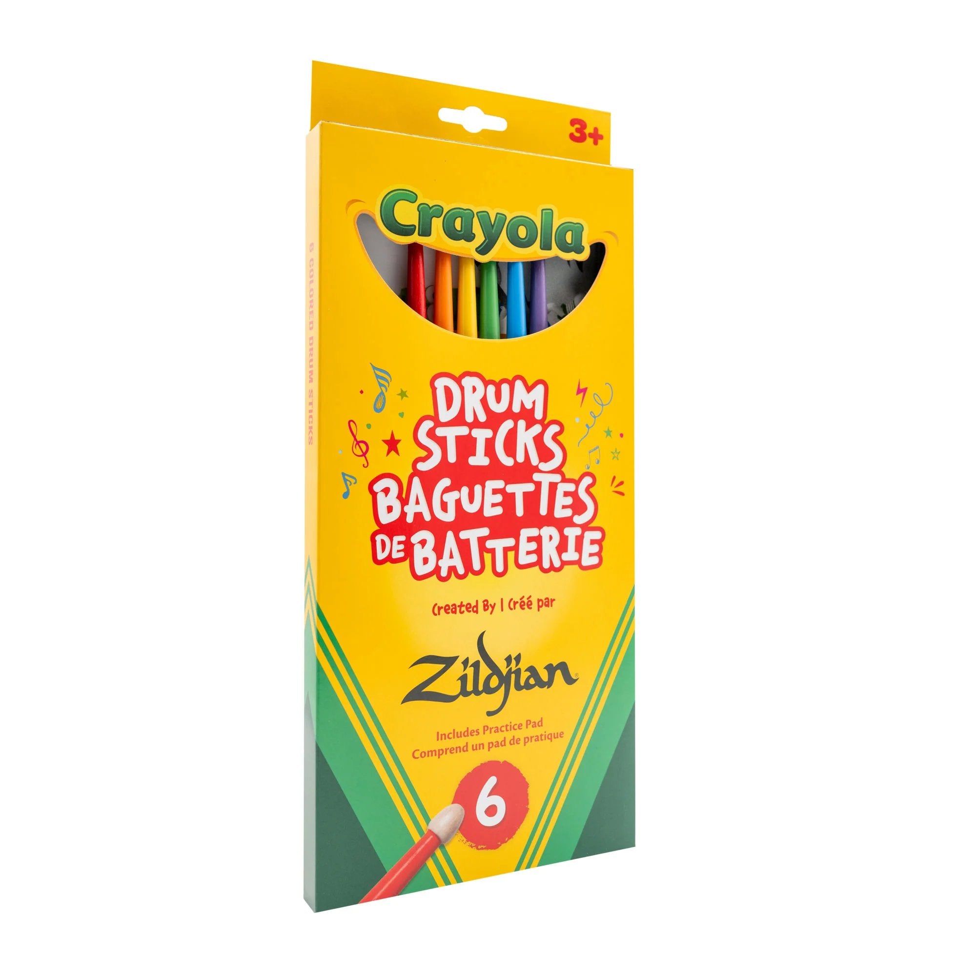 Zildjian Crayola kids drumsticks in Crayola crayon box packaging